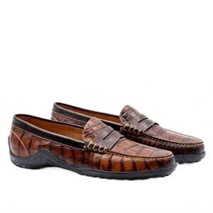 NEW MARTIN DINGMAN men's bill penny loafer in chestnut alligator